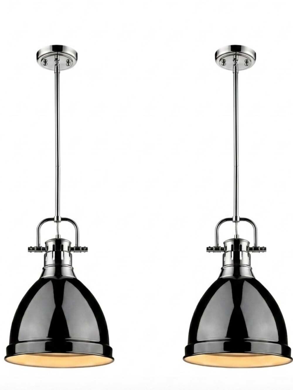 NIB PAIR Golden Lighting Duncan Mini Pendants Chrome & Black 3604-M1L